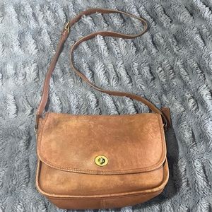 Vintage Coach Bag, light brown buttery leather with original brass accents